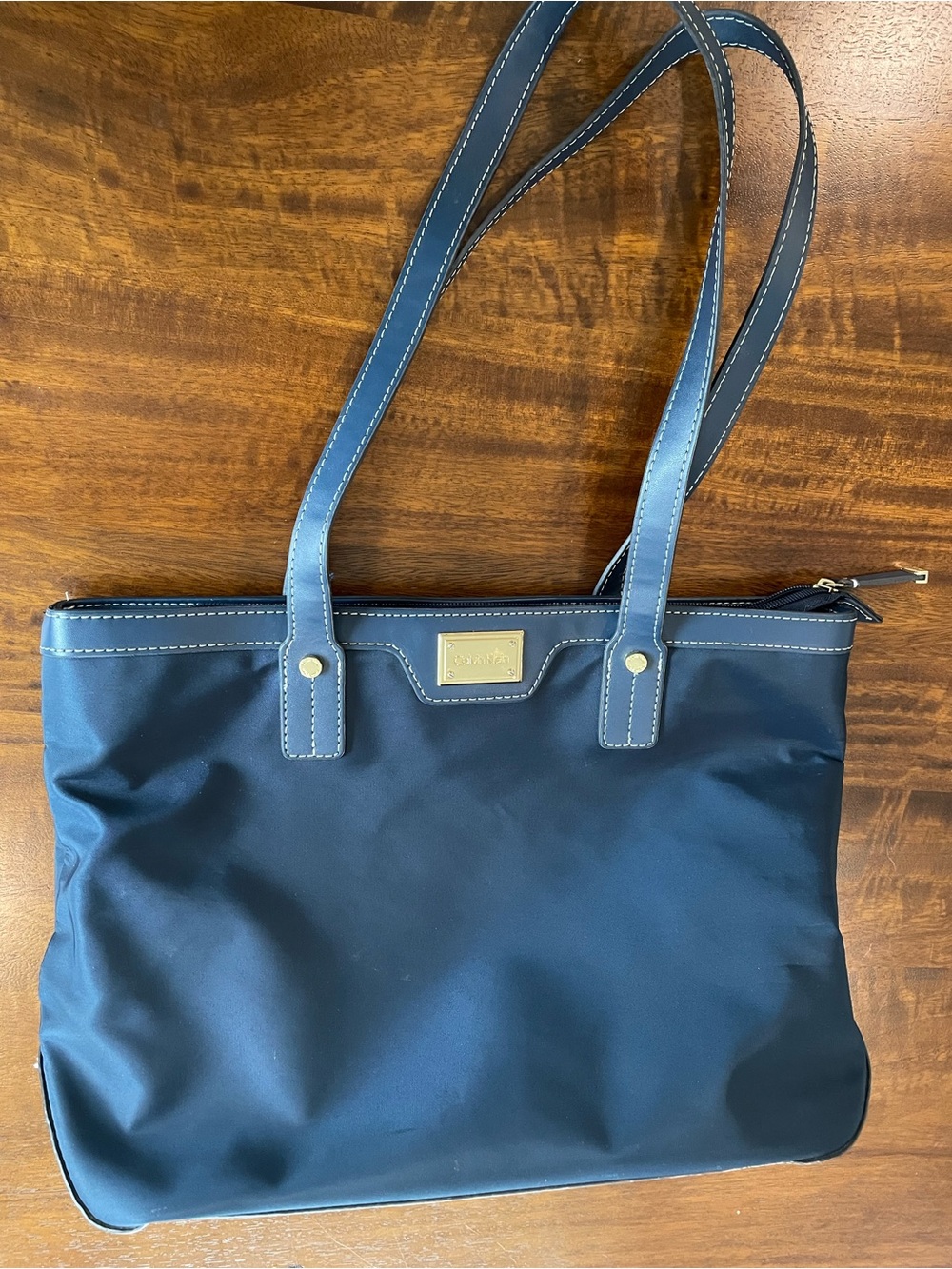 Calvin Klein nylon tote with gold accents